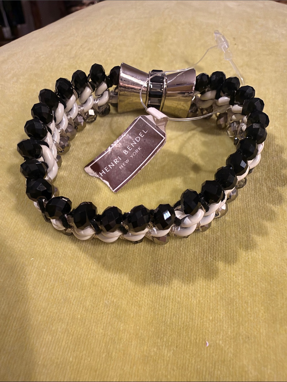 henri bendel Black and White Faceted Bead Bracelet with Silver Bow Accent